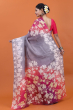 Pink & Grey Printed Silk Saree
