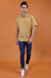 Yellow Cotton Printed Half Shirt