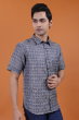 Blue Jaquard Printed Half Shirt