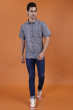 Blue Jaquard Printed Half Shirt
