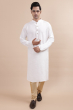 White Cotton Slub Long Kurta