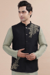 Black Embroidered Cotton Slub Ethnic Jacket