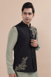 Black Embroidered Cotton Slub Ethnic Jacket