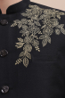 Black Embroidered Cotton Slub Ethnic Jacket