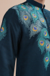 Blue Cotton Slub Embroidered Long Kurta