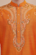 Orange Embroidered Cotton Slub Long Kurta