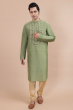 Green Embroidered Cotton Silk Long Kurta