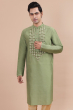 Green Embroidered Cotton Silk Long Kurta