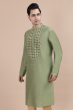 Green Embroidered Cotton Silk Long Kurta