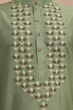 Green Embroidered Cotton Silk Long Kurta
