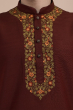Brown Embroidered Cotton Slub Long Kurta