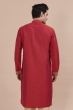 Red Embroidered Cotton Slub Long Kurta