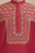 Red Embroidered Cotton Slub Long Kurta