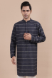 Blue Cotton Woven Long Kurta