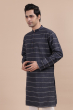 Blue Cotton Woven Long Kurta