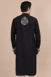 Black Embroidered Cotton Slub Long Kurta