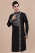 Black Embroidered Cotton Slub Long Kurta