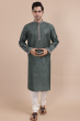 Bottle Green Jaquard Woven Long Kurta