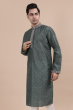Bottle Green Jaquard Woven Long Kurta