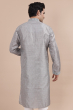 Grey Jaquard Woven Long Kurta