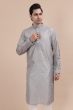 Grey Jaquard Woven Long Kurta
