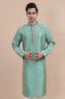 Sea Green Jaquard Woven Long Kurta
