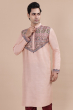 Peach Embroidered Cotton Slub Long Kurta