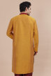 Mustard Yellow Embroidered Cotton Slub Long Kurta
