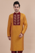 Mustard Yellow Embroidered Cotton Slub Long Kurta