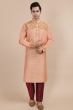 Peach Embroidered Cotton Slub Long Kurta