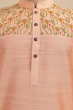 Peach Embroidered Cotton Slub Long Kurta