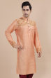 Peach Embroidered Cotton Slub Long Kurta