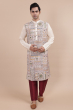 Off White Hand Embroidered Cotton Slub Long Kurta