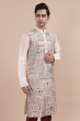 Off White Hand Embroidered Cotton Slub Long Kurta