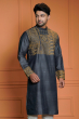 Charcoal Grey Embroidered Tussar Long Kurta