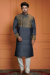 Charcoal Grey Embroidered Tussar Long Kurta
