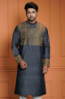 Charcoal Grey Embroidered Tussar Long Kurta