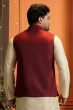 Red Embroidered Linen Ethnic Jacket