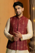 Red Embroidered Linen Ethnic Jacket