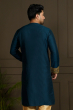 Blue Cotton Slub Embroidered Long Kurta