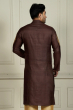 Brown Embroidered Tussar Long Kurta
