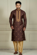 Brown Embroidered Tussar Long Kurta