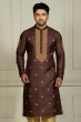 Brown Embroidered Tussar Long Kurta