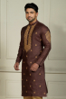 Brown Embroidered Tussar Long Kurta