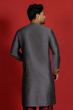 Grey Embroidered Cotton Slub Long Kurta