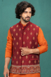 MAROON EMBROIDERED COTTON SLUB ETHNIC JACKET