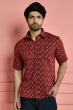 MAROON PRINTED COTTON CASUAL SHIRT