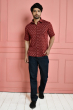 MAROON PRINTED COTTON CASUAL SHIRT
