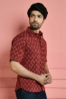 MAROON PRINTED COTTON CASUAL SHIRT