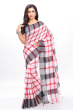 WHITE CHECKERED cotton Handloom Saree
